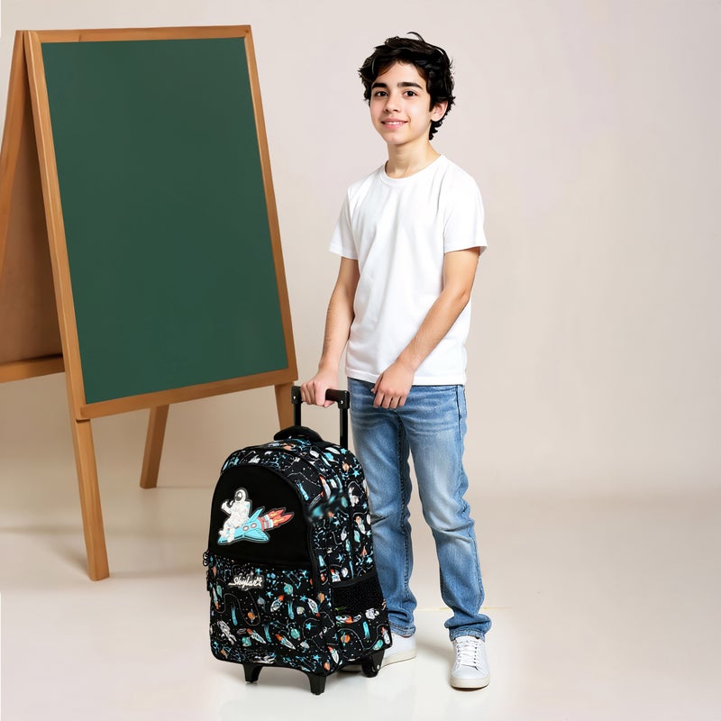 Skylar Trolley Bag-Astronut Glow In The Dark-Wheels With Led Lights -2 Cmprt- (Polyester) Black \ 27X14X21 - Image 3